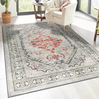 Vernal Elden Red, Taupe and Yellow Machine Washable Rug