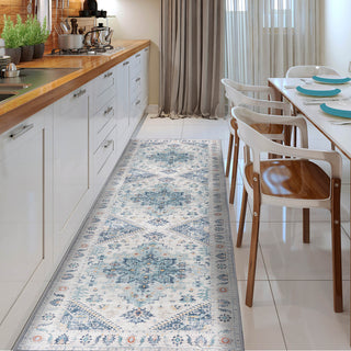Vernal Milagros Teal, Cream and Yellow Machine Washable Rug