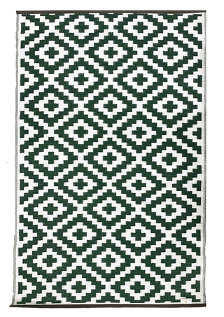 Nirvana Forest Green White Recycled Plastic Outdoor Rug Back View