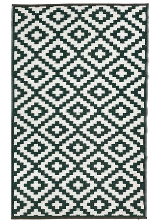Nirvana Forest Green White Recycled Plastic Outdoor Rug Front View