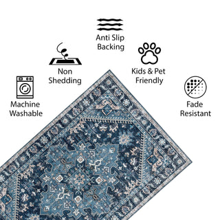 Vernal Milagros Persian   Machine washable, Non Shedding, Non Slip Area Rug, Dark Blue/Beige