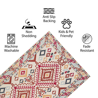 Vernal Yonker Machine washable, Non Shedding, Non Slip Area Rug, Red/Brown/Beige
