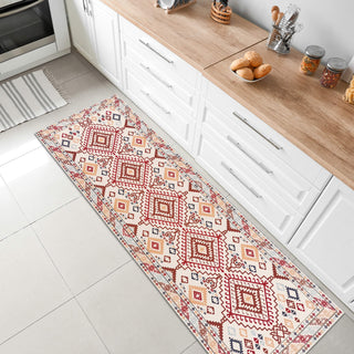 Vernal Yonker Machine washable, Non Shedding, Non Slip Area Rug, Red/Brown/Beige